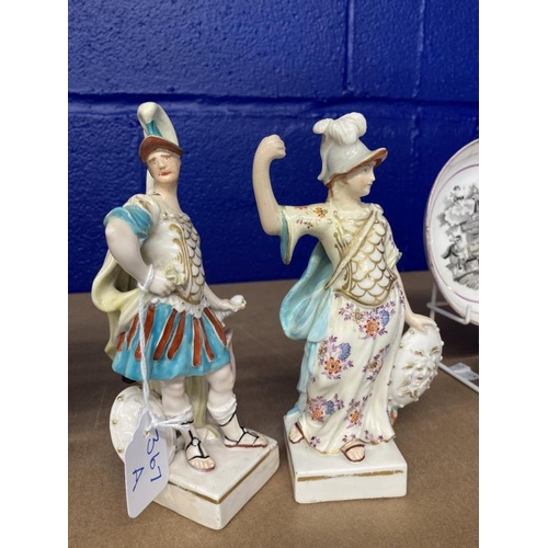 367A - Derby Porcelain: Derby figures of Mars and Minerva on square bases, some restoration. A pair. 7½ins.