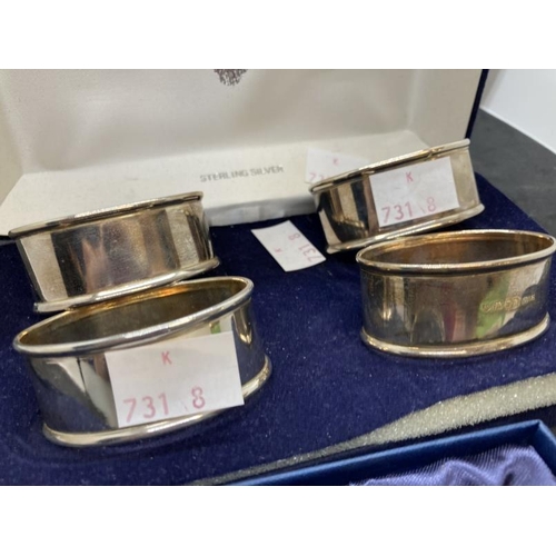 404 - Hallmarked Silver: Napkin rings London import 925 mark (4) plus smaller pair London Omega mark 925 s... 