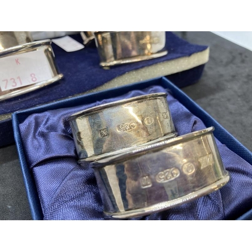 404 - Hallmarked Silver: Napkin rings London import 925 mark (4) plus smaller pair London Omega mark 925 s... 