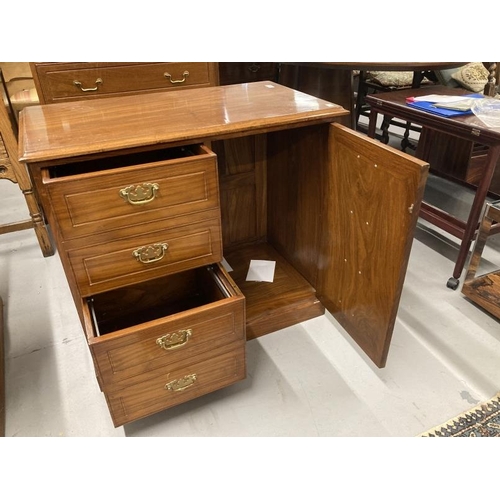 43 - 20th cent. Mahogany cabinet, cupboard door to one side, two drawers to the other, brass handles, on ... 