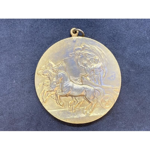 481 - Olympic Games: 1908 pewter gilt Participation Medal, on the obverse is a Greek quadriga with the cha... 