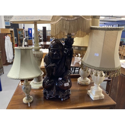 49 - Lighting: 20th cent. Chinese hardwood carved figure of a Buddha forming a lamp. Height 17½ins. Plus ... 