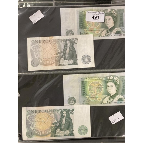 491 - Numismatics: Banknotes GB £1 and £5 notes. Page and Somerset, Isaac Newton £1 notes (4). Lowther Gil... 