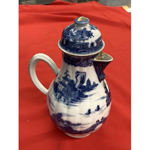 503 - 18th cent. Chinese export blue and white coffee pot and cover with building and landscape decoration... 