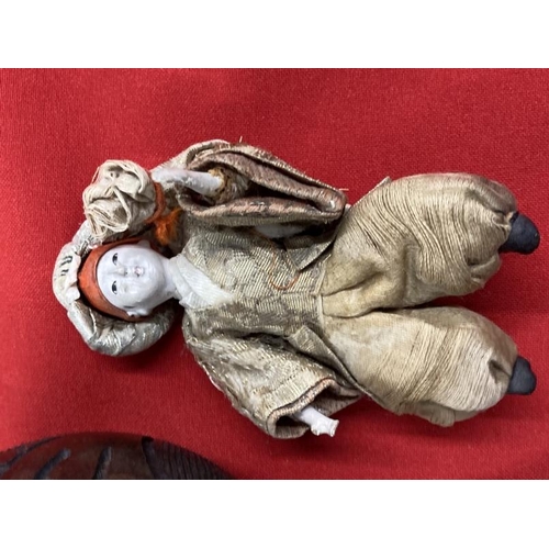 504 - Asian Collectibles: Small oriental doll with bisque head and hands, lacquer box with gilt decoration... 