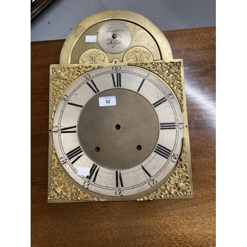 52 - Clocks: Longcase clock face brass and metal, three winding holes. 17¼ins. x 12¼ins.