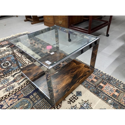 56 - Retro Furniture: Merrow Associates Richard Young glass/chrome/rosewood 'The Gresley' coffee table. 2... 