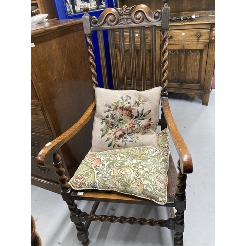 59 - Early 20th cent. Harlequin set of five oak chairs, one armchair, two singles with leather seats, two... 