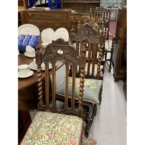 59 - Early 20th cent. Harlequin set of five oak chairs, one armchair, two singles with leather seats, two... 