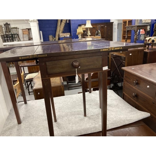 68 - Early 19th cent. Mahogany hall table with two small end drawers on tapered supports, with fruitwood ... 