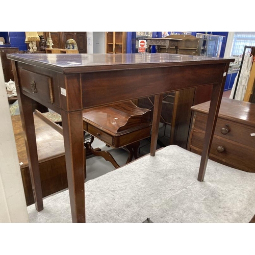 68 - Early 19th cent. Mahogany hall table with two small end drawers on tapered supports, with fruitwood ... 