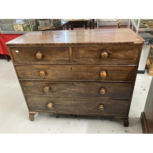 85 - 19th cent. Mahogany chest of two over three long drawers, turned knob handles on bracket feet. 41ins... 
