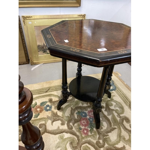 98 - Edwardian ebonised and amboyna hexagonal top occasional table. 24ins. x 22ins.