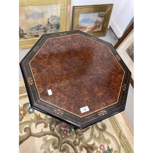 98 - Edwardian ebonised and amboyna hexagonal top occasional table. 24ins. x 22ins.