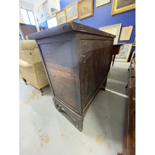 117 - 19th cent. Asian, marriage chest decorated with inset yin and yang, with brass mounts. 33ins. x 16in... 