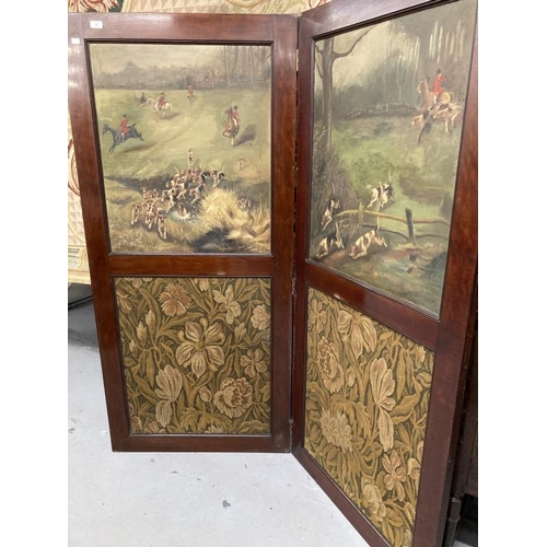 17 - Late 19th/early 20th cent. Mahogany dividing screen, the front four panels, two with inset Morris st... 