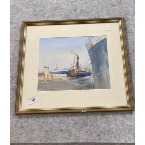 170 - Dennis John Hanceri R.S.M.A: Watercolour harbour scene signed lower left, framed and glazed. 8¾ins. ... 