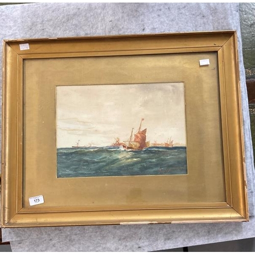 173 - Richard Short (1841-1916): Watercolour on paper, sailing ships at sea, signed lower right Richard Sh... 