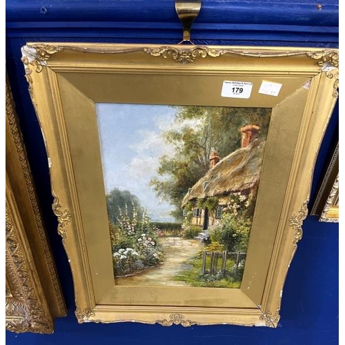 179 - Eva Walbourn (1872-1927): Oil on canvas, cottage and garden, signed Eva Walbourn, framed. 13ins. x 9... 