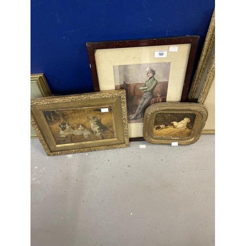 183 - Continental School: Oil on card, dog and chickens, indistinctly signed lower left, framed. 5ins. x 6... 