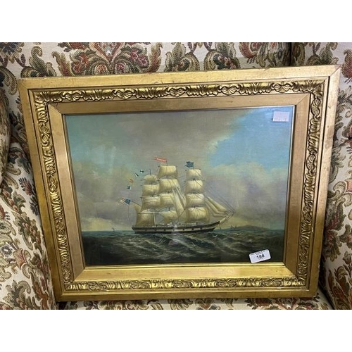 188 - 20th cent. Maritime study oil on canvas, American whaler at sea, signed F. Singer, framed and glazed... 