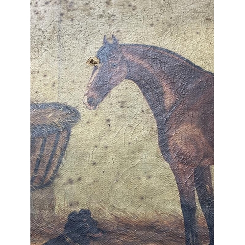 189 - Edward Garraway: 19th cent. Oil on canvas, horse and dog in stable, signed lower right Edward Garraw... 