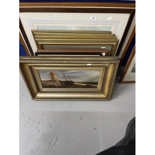 193 - 19th cent. Oil on canvas, harbour scene in gilt frame, indistinctly signed. 7½ins. x 17½ins. Plus ni... 