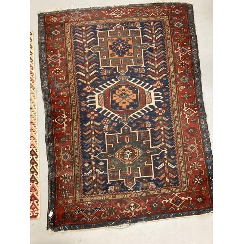 30 - Carpets & Rugs: 19th cent. Caucasian rugs possibly Gilum, the first blue ground with three central p... 