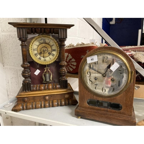 40 - Clocks & Watches: Early 20th cent. Oak cased mantle clock, silvered dial with Arabic numbers, J. Ung... 