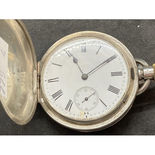 568 - Clocks & Watches: Silver full hunter pocket watch, dust cover and back plate .935 and Swiss hallmark... 