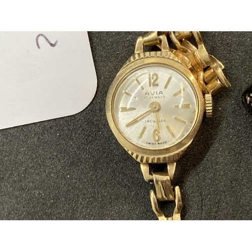 569 - Watches: Ladies wristwatches to include 9ct gold Avia bracelet watch, gold plated Tissot, gold plate... 