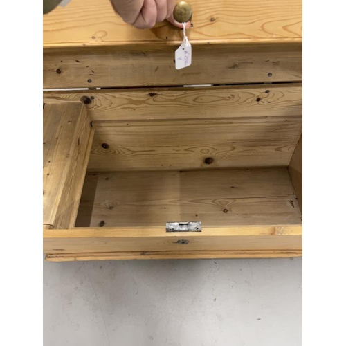 57 - 20th cent. Bow topped pine chest with candle box. 41ins. x 23ins. x 26ins.