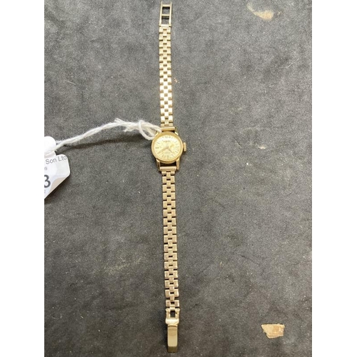 573 - Watches: 9ct yellow gold ladies Rolex Precision wristwatch on a 9ct brick link bracelet.