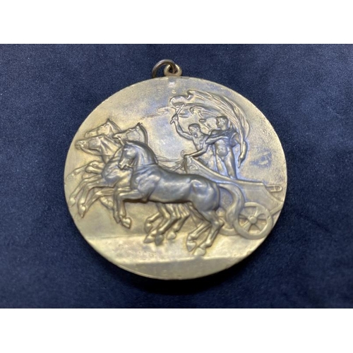 592 - Olympic Games: 1908 pewter gilt Participation Medal, on the obverse is a Greek quadriga with the cha... 