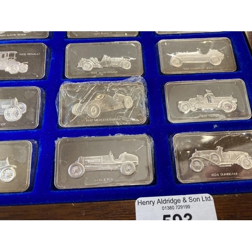 593 - Hallmarked Silver/Automobilia: The Lord Montagu collection of Great Cars, silver ingots comprising o... 