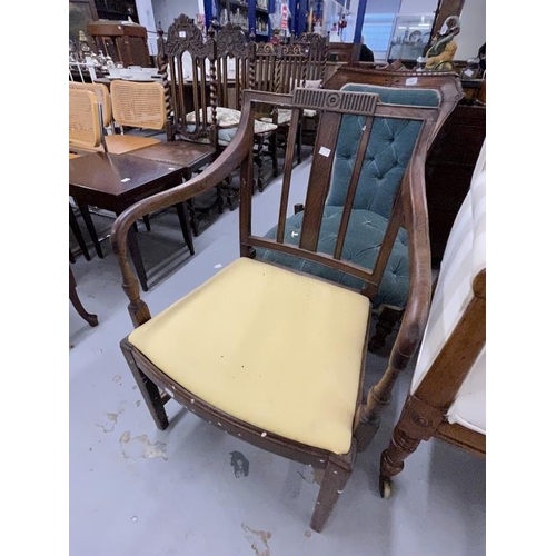 88 - Mid 19th cent. Continental fruitwood wingback armchair on turned front supports terminating in brass... 