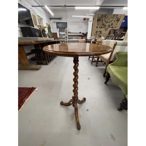 90 - Victorian walnut tripod table by Holland & Sons c1860 the circular top inlaid with a satinwood band ... 