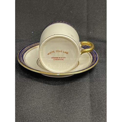 145 - WHITE STAR LINE: Stonier and Company Demitasse cup and saucer decorated in gilt and cobalt blue. Cup... 