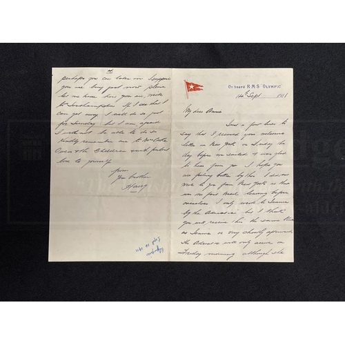 215 - R.M.S TITANIC/OLYMPIC: Handwritten letter from Wilde onboard Olympic dated 14th September 1911 only ... 