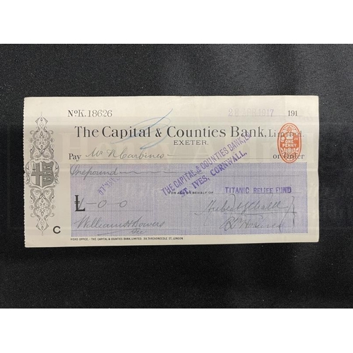 239 - R.M.S. TITANIC: Titanic Relief Fund cheque to the family of Second-Class passenger William Carbines.