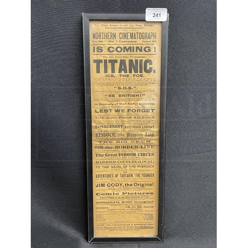 241 - R.M.S. TITANIC: Unusual playbill flyer for The Northern Cinematograph for Titanic, Ice The Foe, SOS ... 