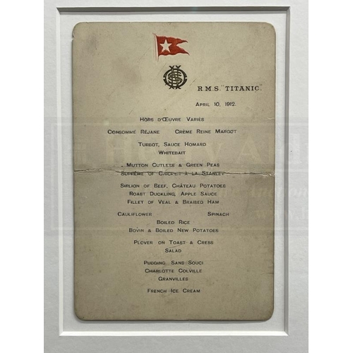 253 - R.M.S. TITANIC: Exceptional First-Class menu from R.M.S. Titanic, April 10th 1912, from her first di... 