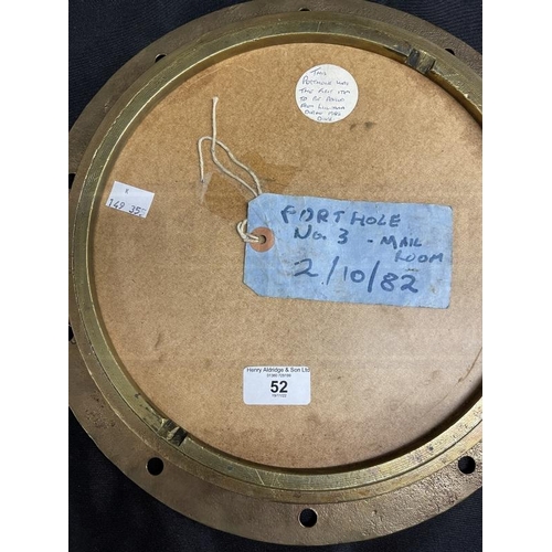 52 - R.M.S. LUSITANIA: An extremely rare brass porthole recovered from the wreck of the Lusitania in 1982... 