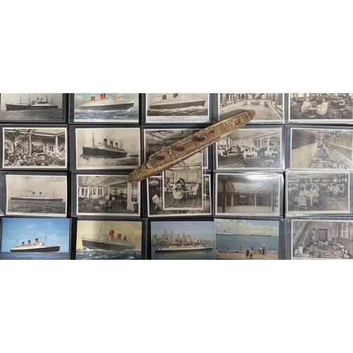 61 - OCEAN LINER: Collection of mostly real photo liner cards to include unusual Queen Mary examples, Ber... 