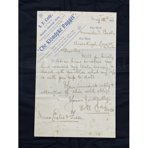 8 - EARLY AVIATION PIONEERS/THE SAMUEL CODY ARCHIVE: Handwritten letter signed S.F. Cody dated May 22nd ... 