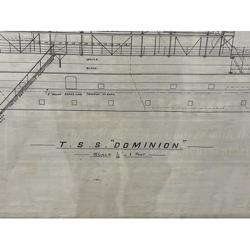 91 - HARLAND & WOLFF: Scale profile drawings on oilcloth of T.S.S. Dominion and Build No. 280 later Union... 