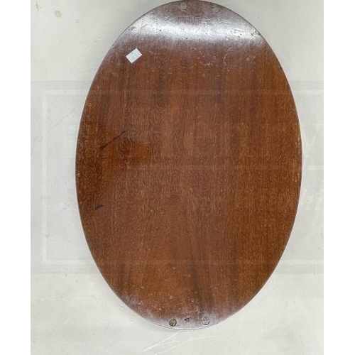 104 - Edwardian oval inlaid tray with wavy edge gallery, brass handles, central inlaid shell surrounded by... 