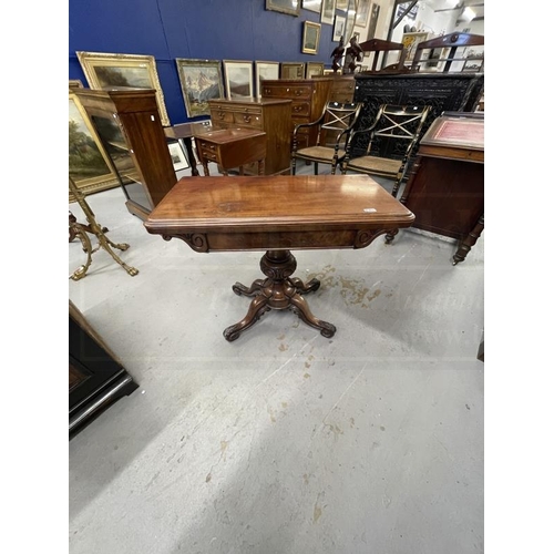 110A - 19th cent. Mahogany games table on single column and four scrolled supports. 36ins. x 28ins. x 18ins... 