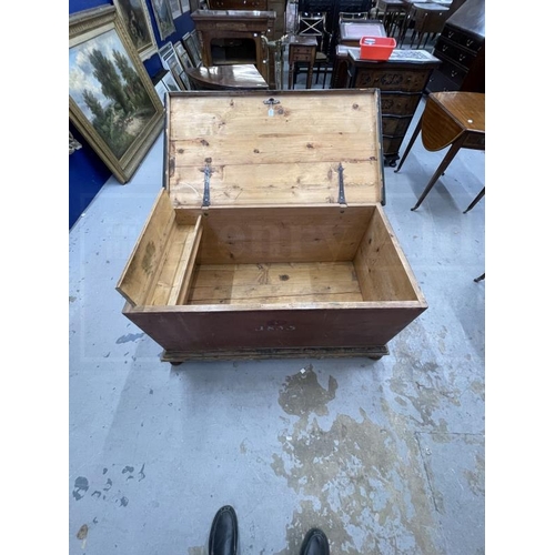 117 - 19th cent. Scandinavian painted pine coffer with candle box and moulded plinth on bun feet, dated 18... 