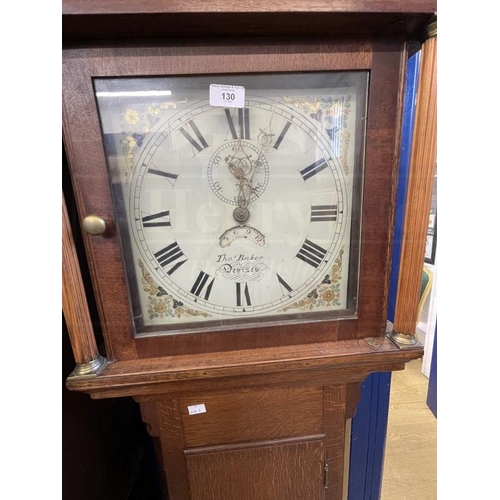 130 - Clocks: 19th cent. Oak and mahogany 30 hour longcase clock Thomas Baker Devizes, with 12ins painted ... 